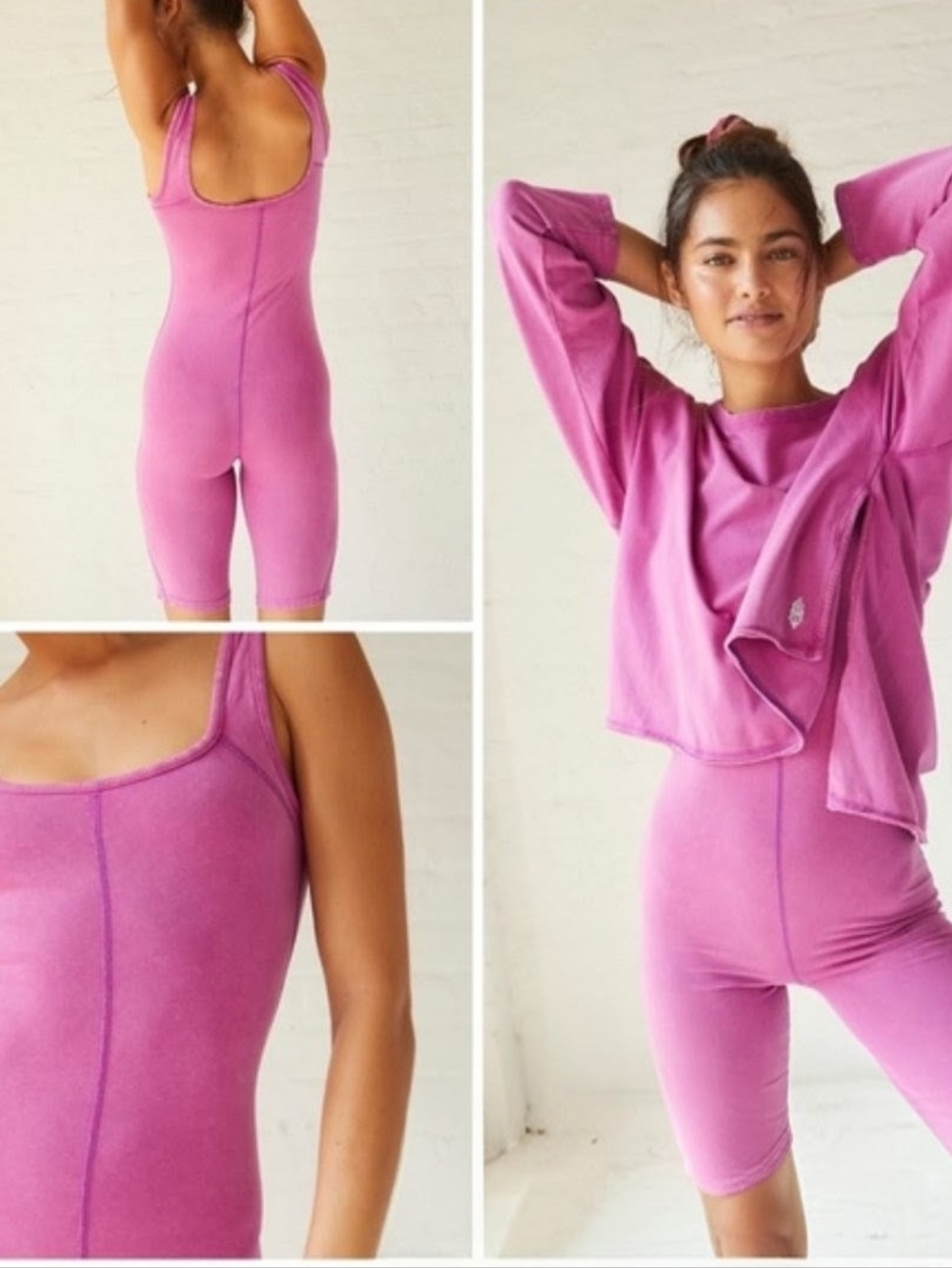 Nwot Free People Movement Hot Shot One Piece Romper Magenta Disco Pink Size M